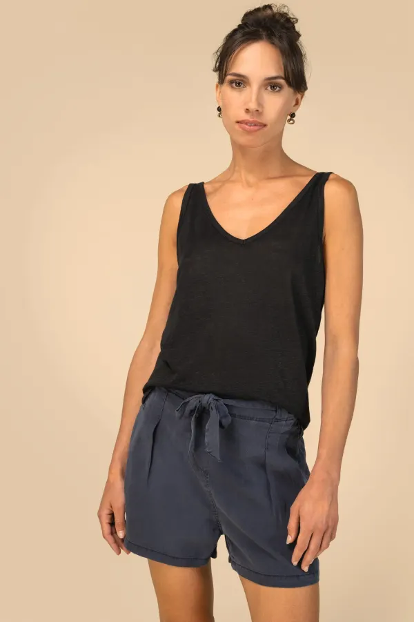Short écoresponsable délavé en lyocell femme porté — vue 3