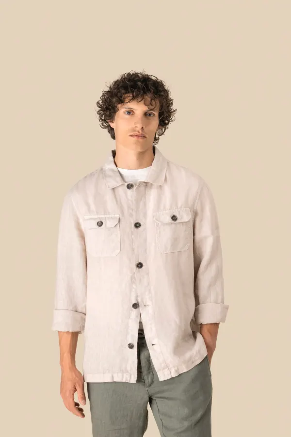 Surchemise délavée en lin homme porté — vue 2