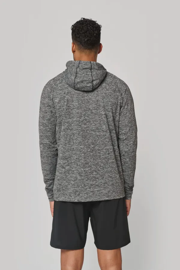 Sweat-shirt à capuche 1/4 zip sport unisexe porté — vue 2