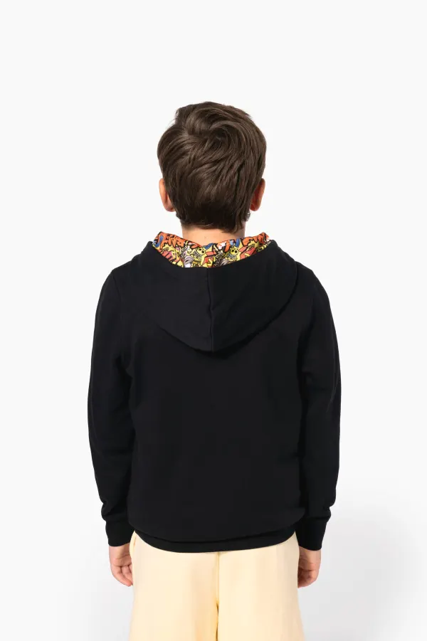 Sweat-shirt à capuche contrastée à motifs enfant unisexe porté — vue 4