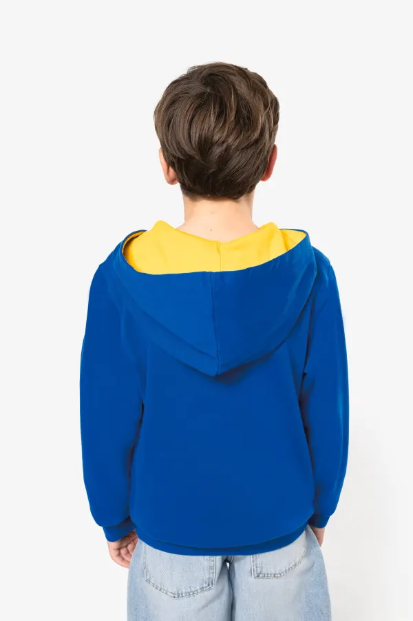 Sweat-shirt capuche contrastée enfant porté — vue 4