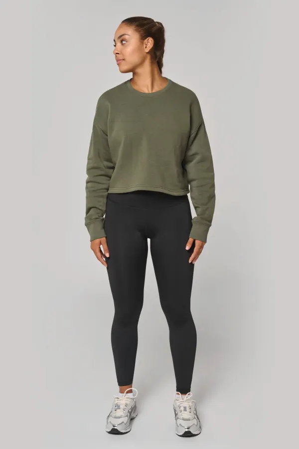 Sweat-shirt crop col rond femme porté — vue 2