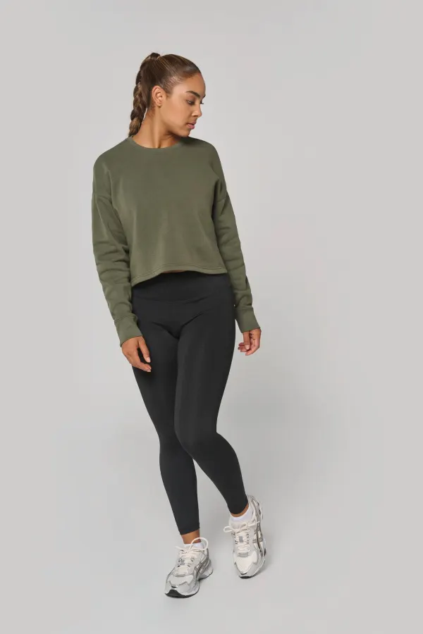 Sweat-shirt crop col rond femme porté — vue 3