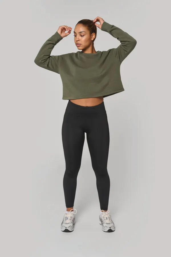 Sweat-shirt crop col rond femme porté — vue 4