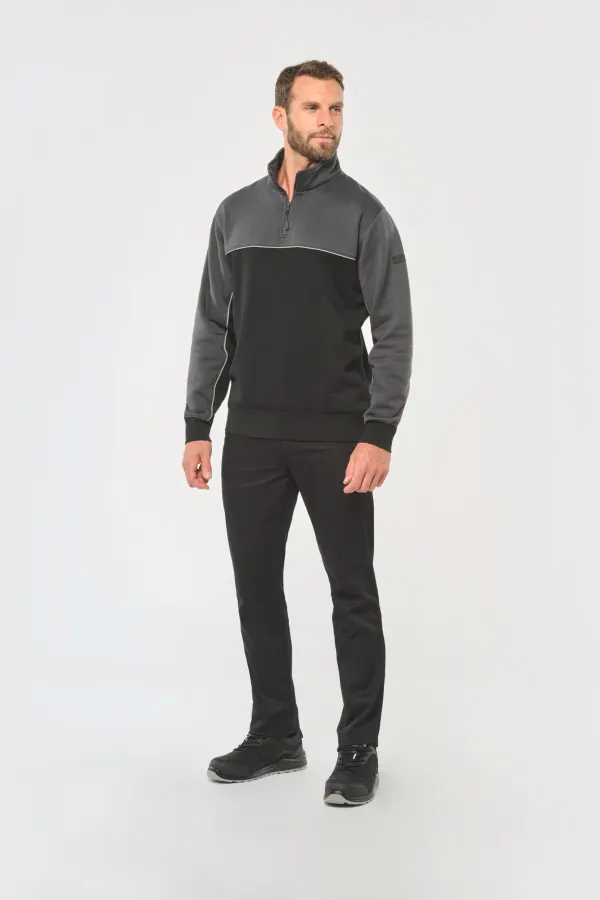 Sweat-shirt écoresponsable col zippé unisexe porté — vue 3