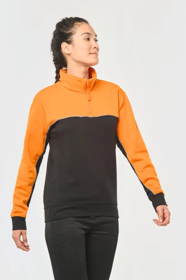 Sweat-shirt écoresponsable col zippé unisexe porté — vue 4