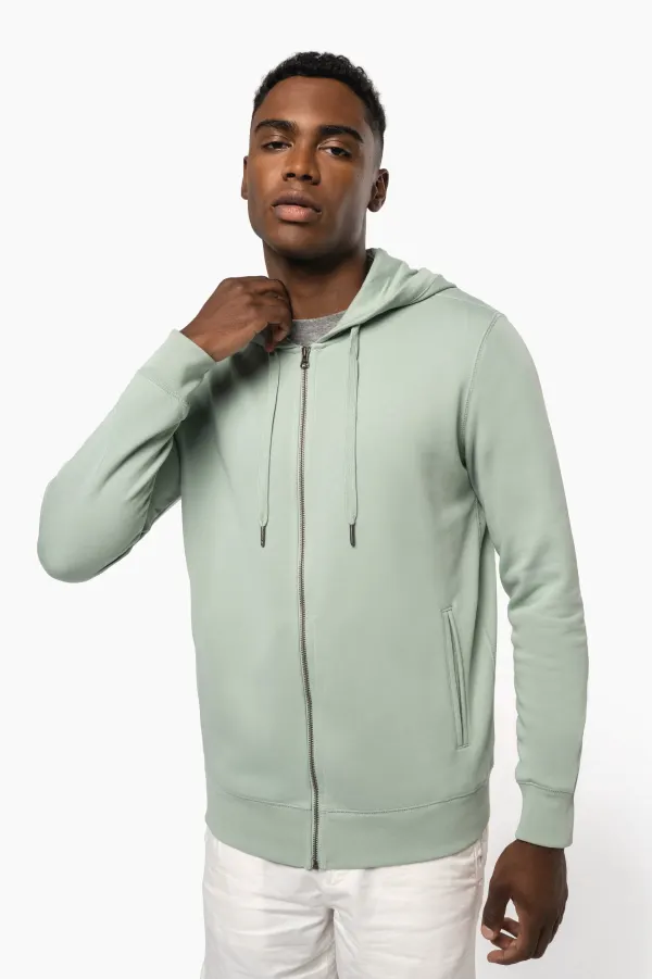 Sweat-shirt french terry écoresponsable zippé à capuche unisexe porté — vue 1