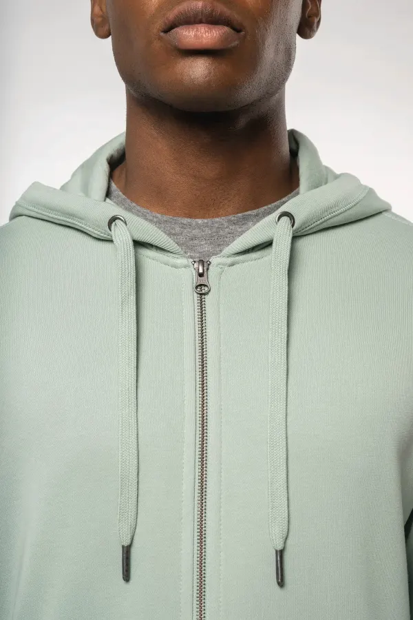 Sweat-shirt french terry écoresponsable zippé à capuche unisexe porté — vue 3