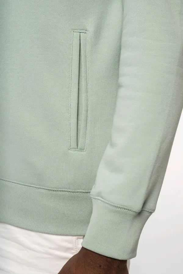 Sweat-shirt french terry écoresponsable zippé à capuche unisexe porté — vue 4