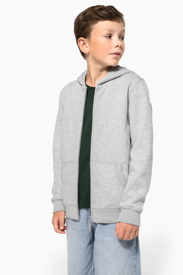Sweat-shirt recyclé zippé à capuche enfant porté — vue 2