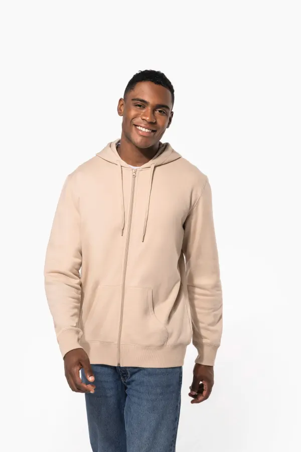 Sweat-shirt recyclé zippé à capuche unisexe porté — vue 1