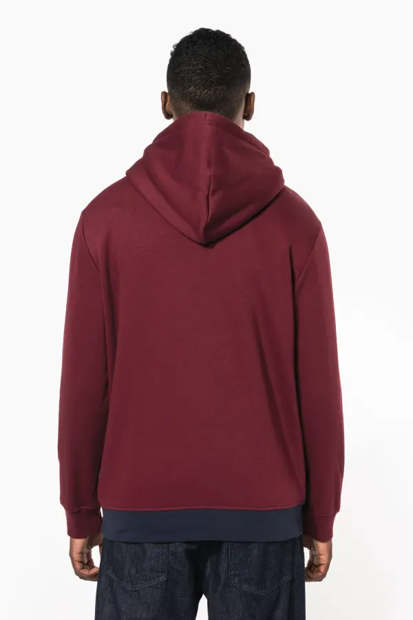 Sweat-shirt tricolore à capuche unisexe porté — vue 4