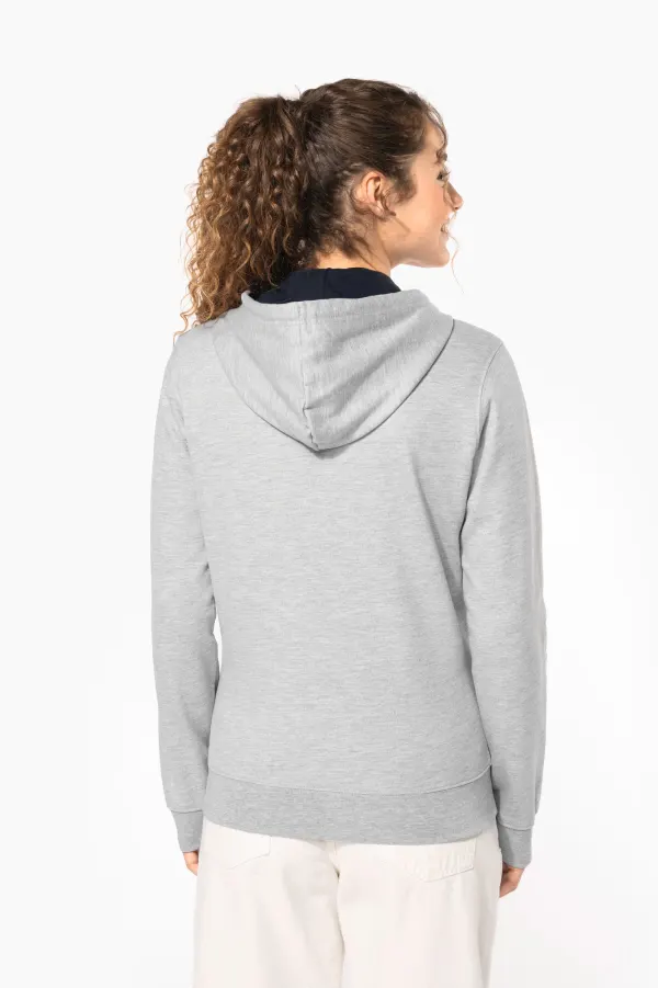 Sweat-shirt zippé capuche contrastée femme porté — vue 1
