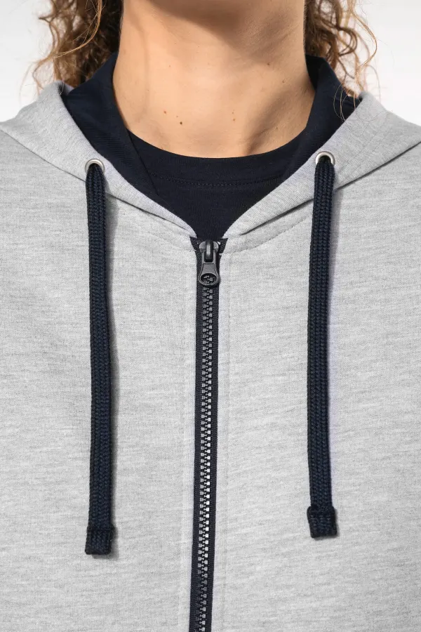 Sweat-shirt zippé capuche contrastée femme porté — vue 2