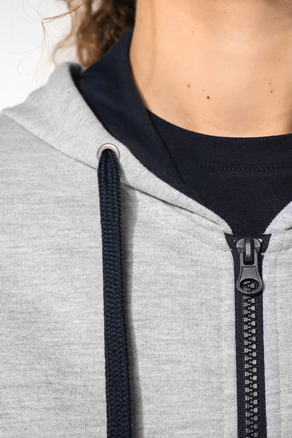Sweat-shirt zippé capuche contrastée femme porté — vue 3