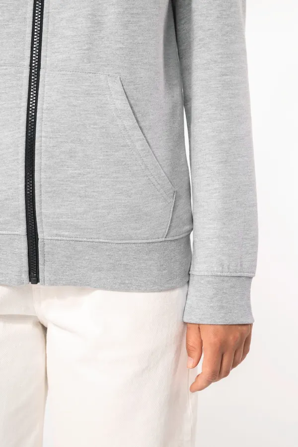 Sweat-shirt zippé capuche contrastée femme porté — vue 4