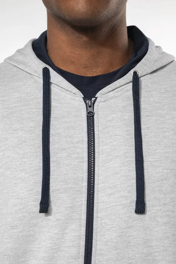 Sweat-shirt zippé capuche contrastée porté — vue 2