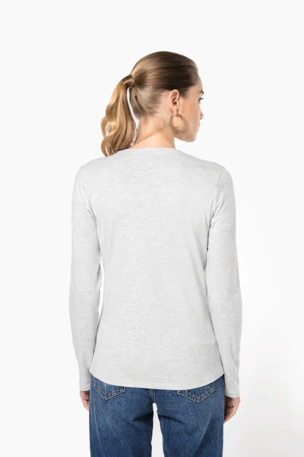 T-shirt col V manches longues femme porté — vue 1