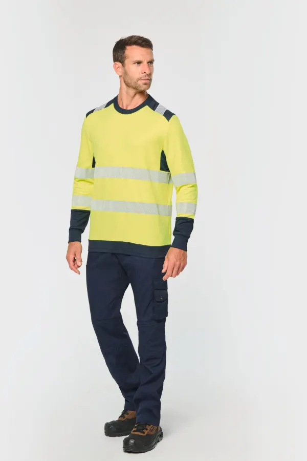 T-shirt de sécurité recyclé col rond manches longues unisexe porté — vue 4