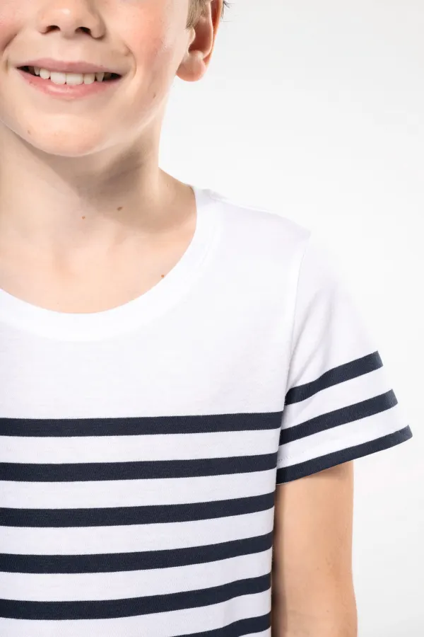 T-shirt marin col rond Bio enfant porté — vue 2