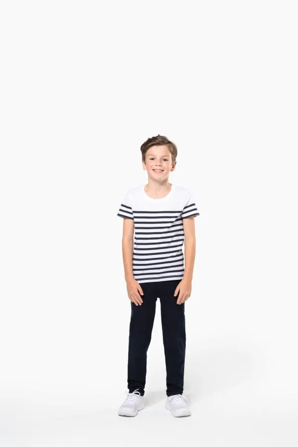 T-shirt marin col rond Bio enfant porté — vue 4