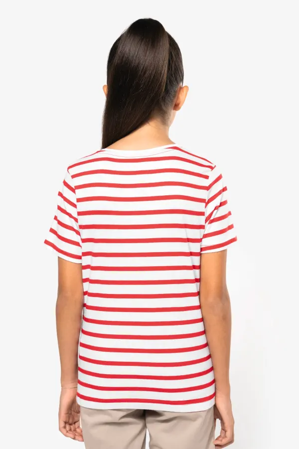 T-shirt rayé marin avec poche manches courtes enfant porté — vue 1