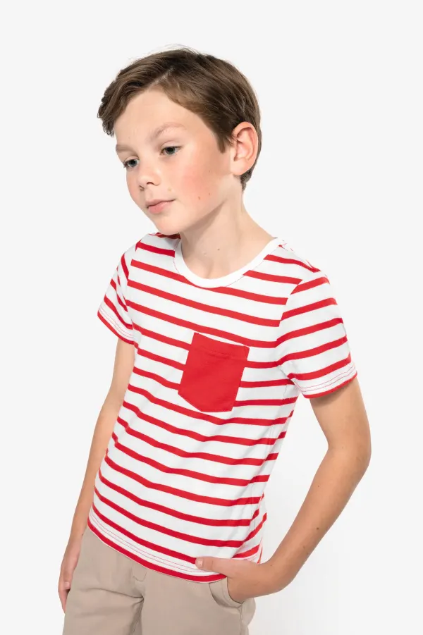 T-shirt rayé marin avec poche manches courtes enfant porté — vue 2