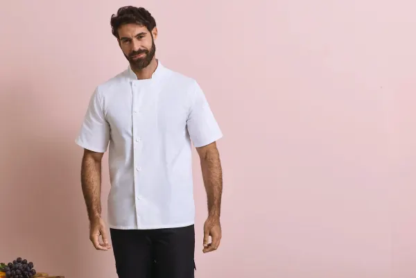 Veste chef cuisinier manches courtes "Essential" porté — vue 3