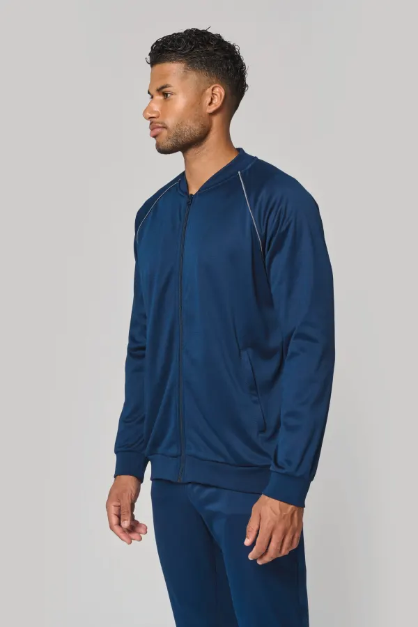 Veste de survêtement zippée avec liseré unisexe porté — vue 1