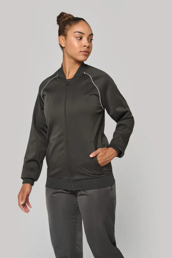 Veste de survêtement zippée avec liseré unisexe porté — vue 3