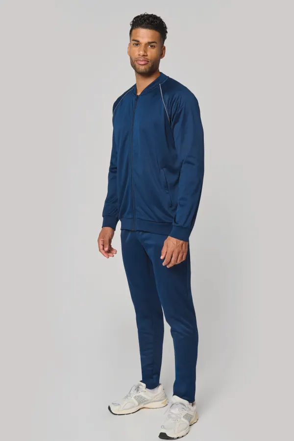 Veste de survêtement zippée avec liseré unisexe porté — vue 4