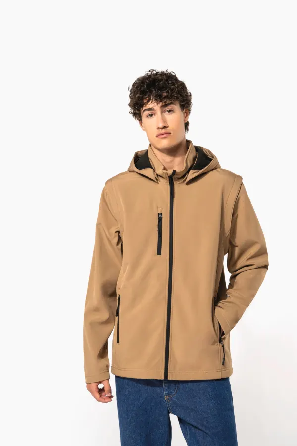 Veste Softshell 3 couches à capuche avec manches amovibles unisexe porté — vue 2