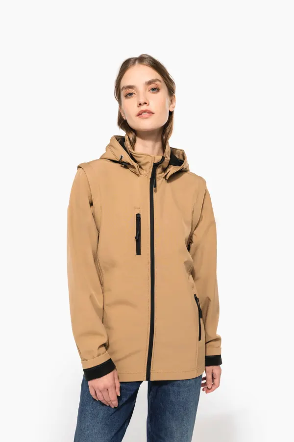 Veste Softshell 3 couches à capuche avec manches amovibles unisexe porté — vue 4