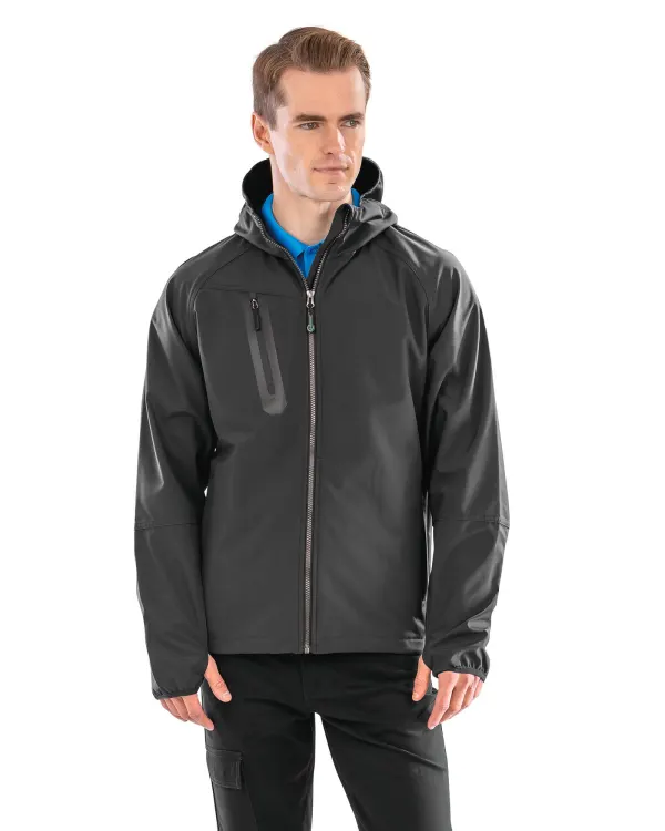 Veste Softshell 3 couches recyclée à capuche unisexe porté — vue 1