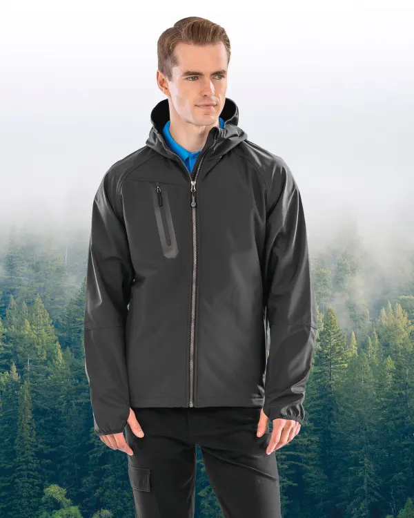 Veste Softshell 3 couches recyclée à capuche unisexe porté — vue 4