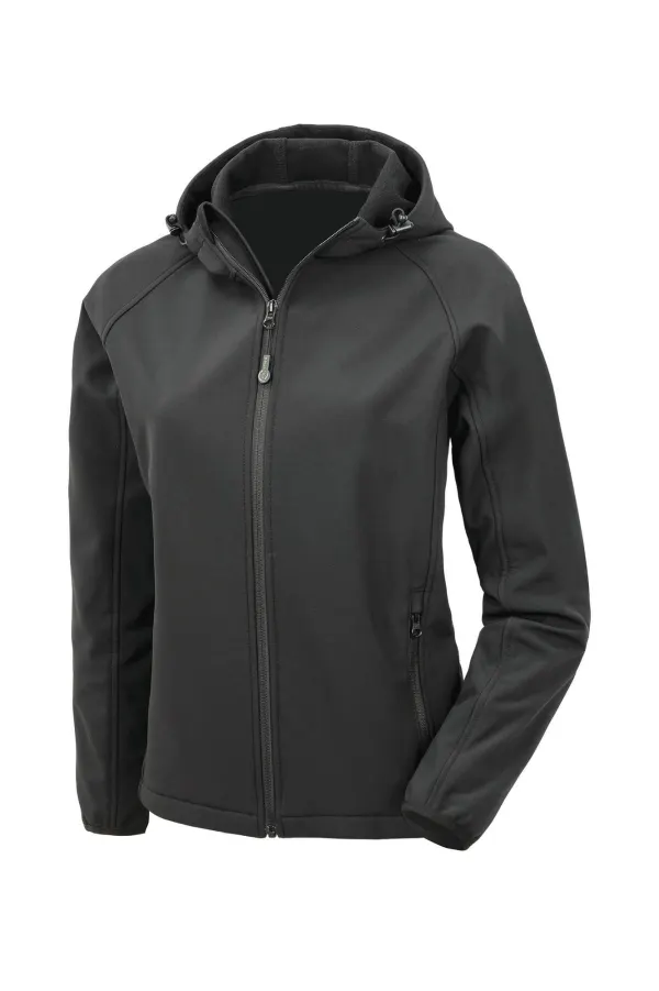 Veste softshell recyclée 3 couches à capuche femme porté — vue 1