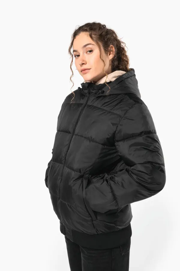 Veste unisexe ripstop recyclée à capuche porté — vue 1