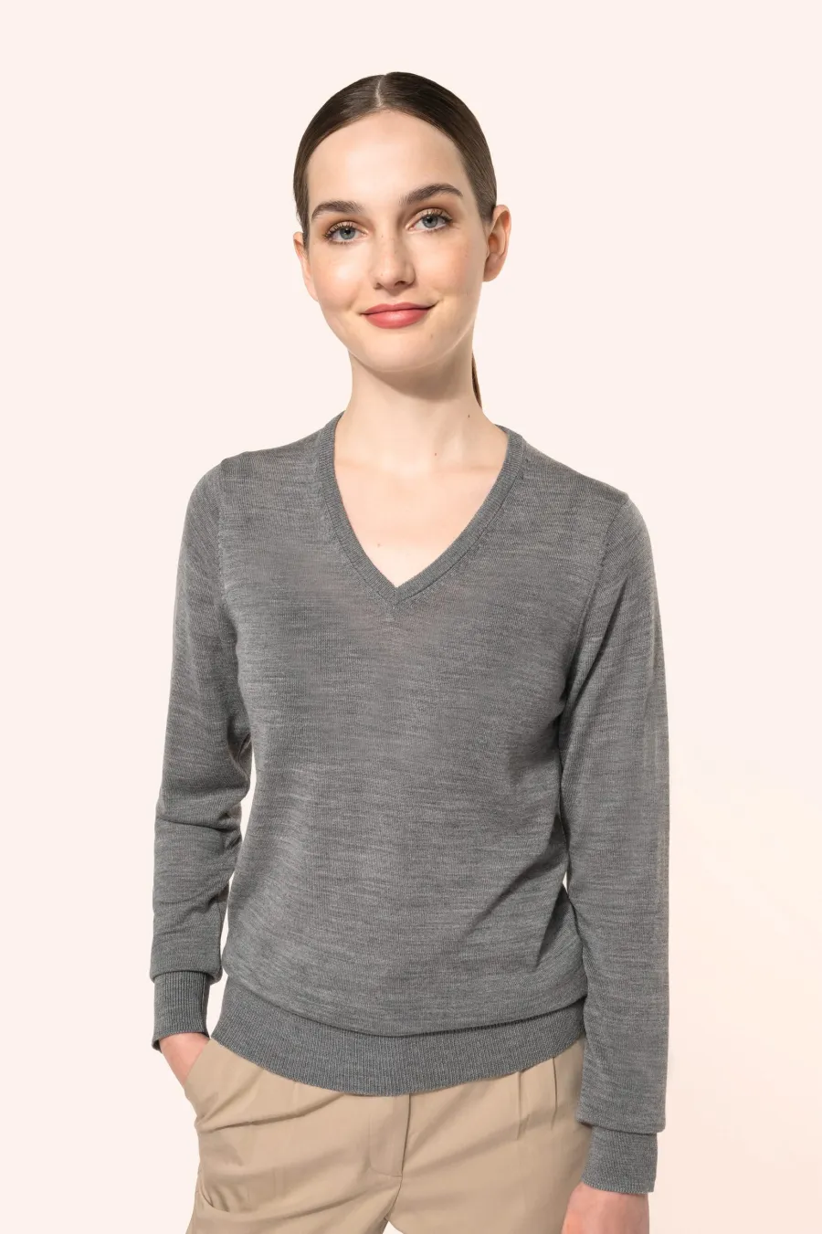 Pull Mérinos col V femme — Kariban Premium personnalisable