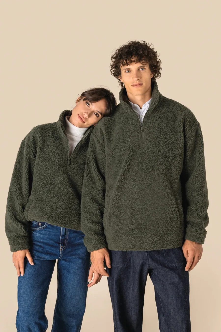 Sweat-shirt 1/4 zip à épaules tombantes en sherpa unisexe — Spasso personnalisable