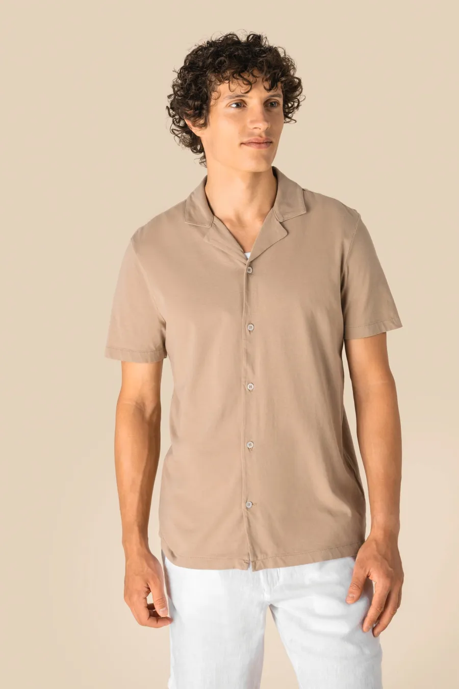 Chemise écoresponsable à col bowling délavée en jersey manches courtes homme — Spasso personnalisable