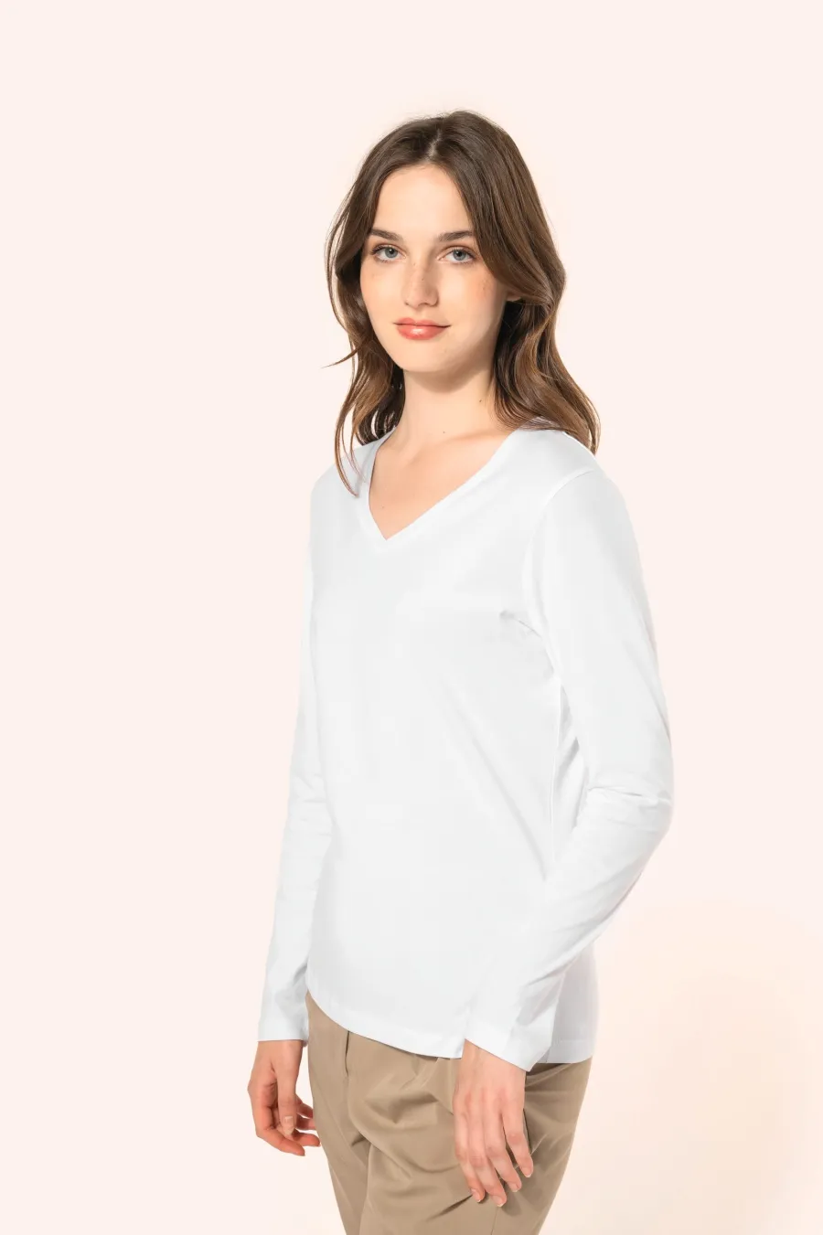 T-shirt Supima® col V manches longues femme — Kariban Premium personnalisable