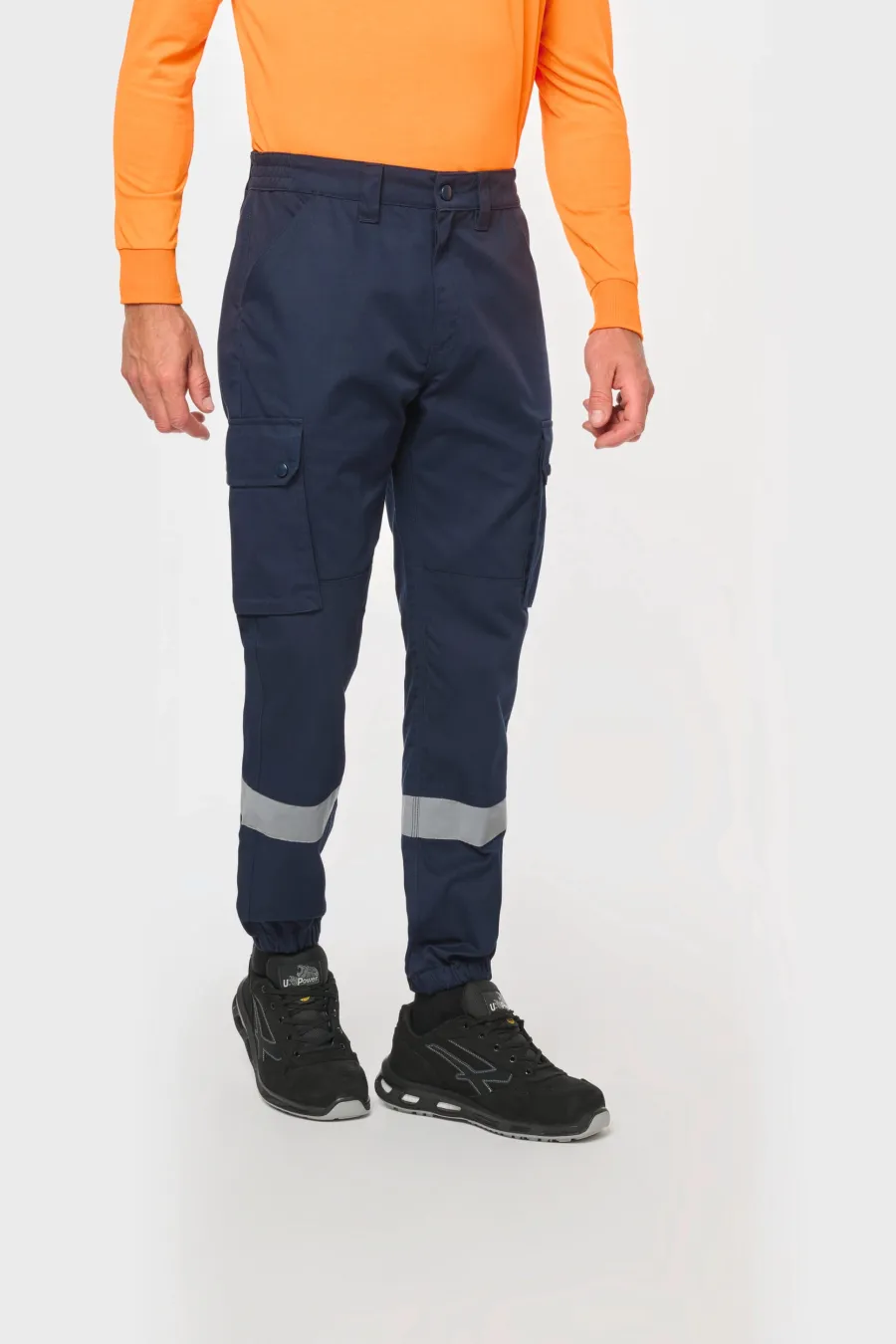 Pantalon cargo unisexe avec bas élastiqué et bande réfléchissante — WK. Designed To Work personnalisable