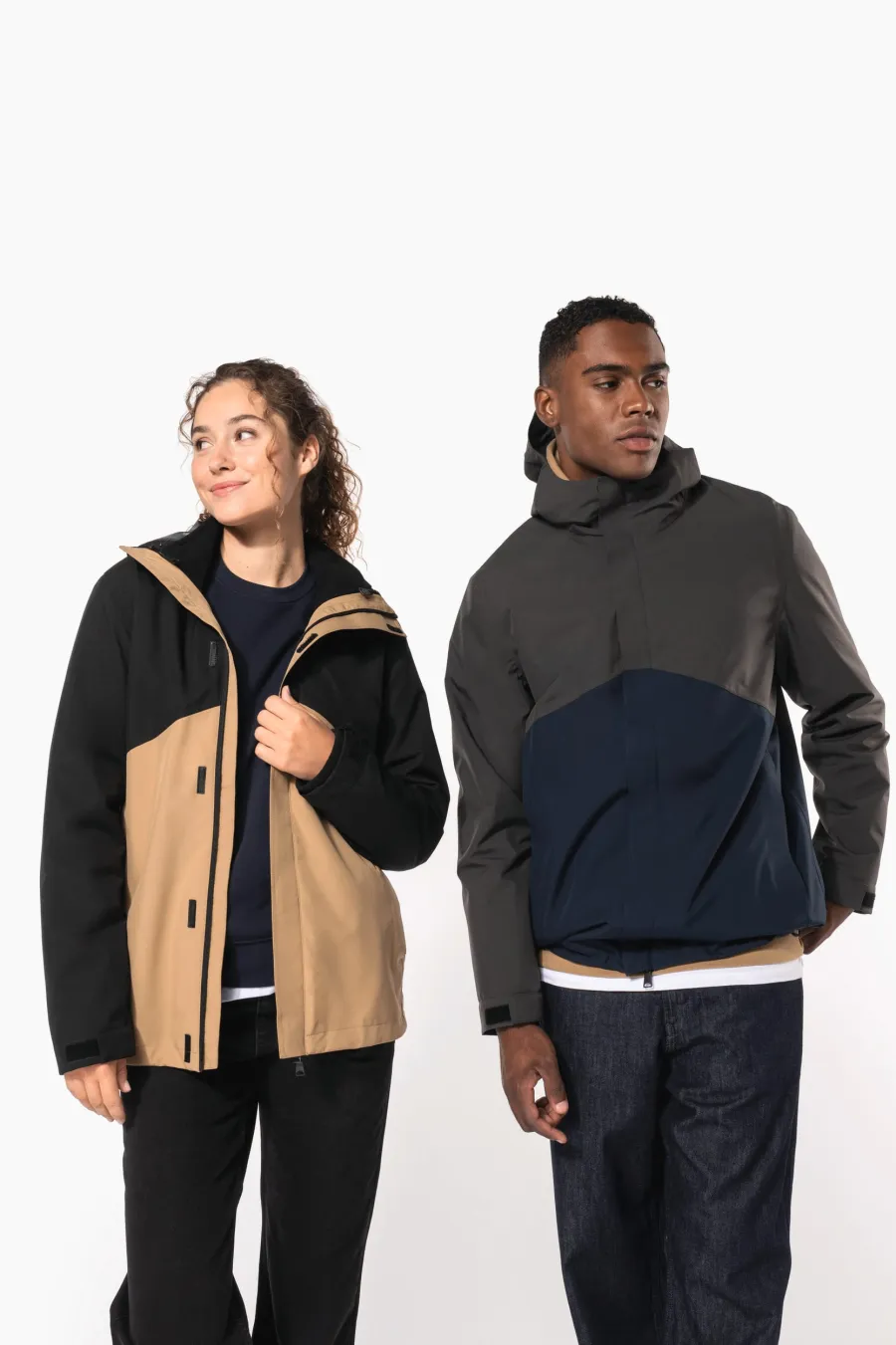 Parka 3-en-1 imperméable à capuche bicolore unisexe — Kariban personnalisable