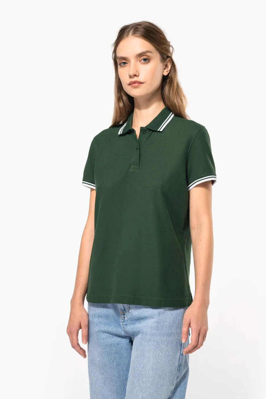 Polo femme manches courtes à liserés contrastés — Kariban personnalisable