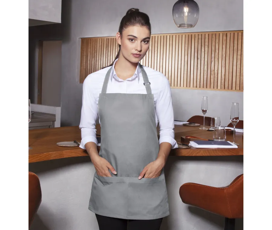 SHORT BIB APRON BASIC WITH BUCKLE AND POCKET — Karlowsky personnalisable
