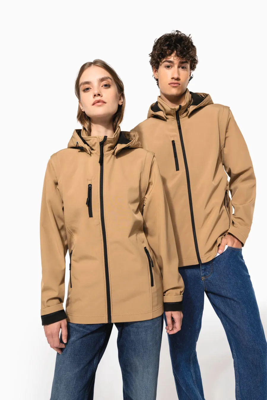 Veste Softshell 3 couches à capuche avec manches amovibles unisexe — Kariban personnalisable