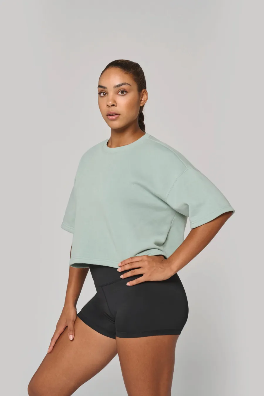 Sweat-shirt crop à manches courtes col rond femme — PROACT personnalisable