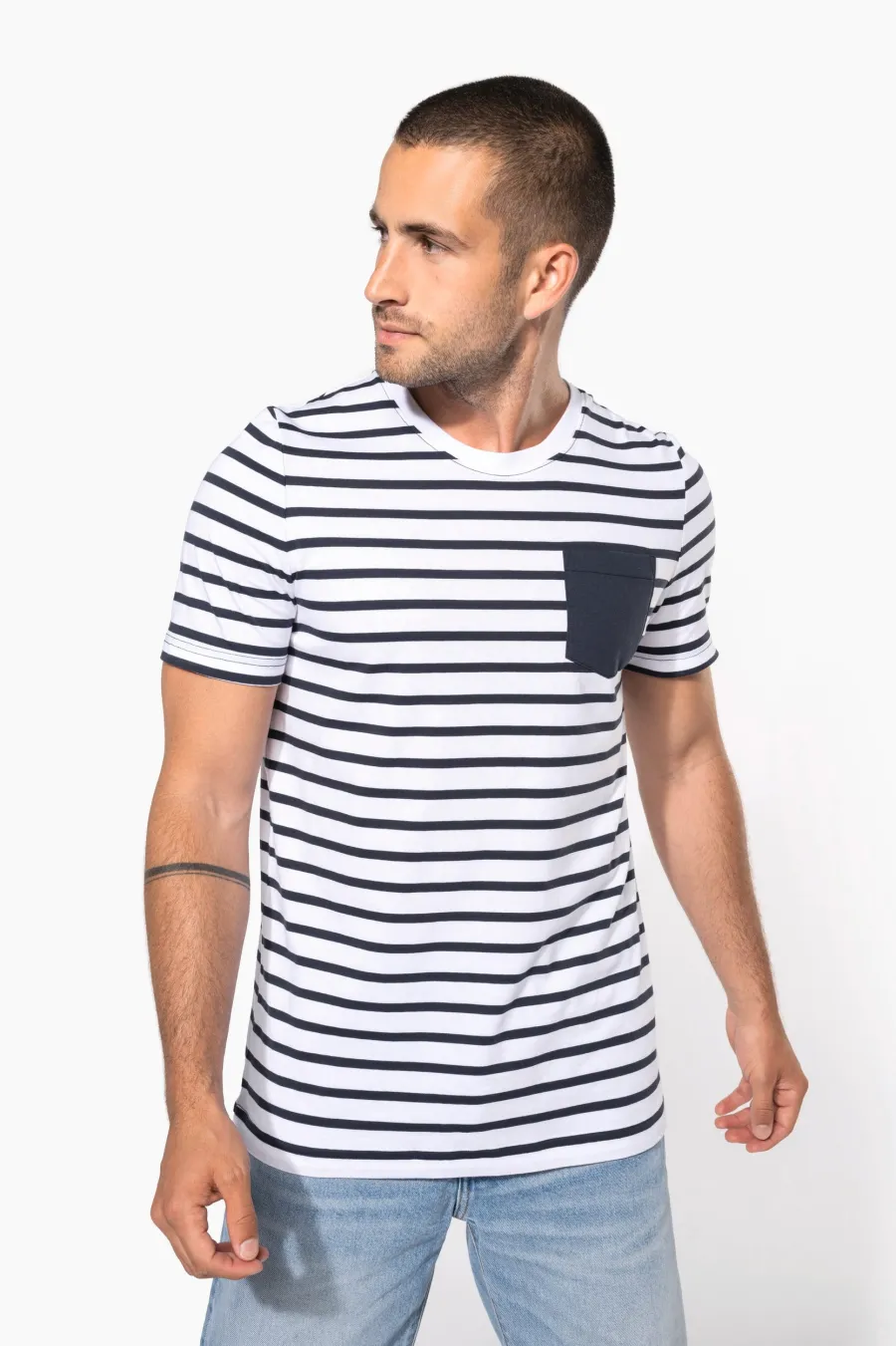T-shirt rayé marin avec poche manches courtes homme — Kariban personnalisable