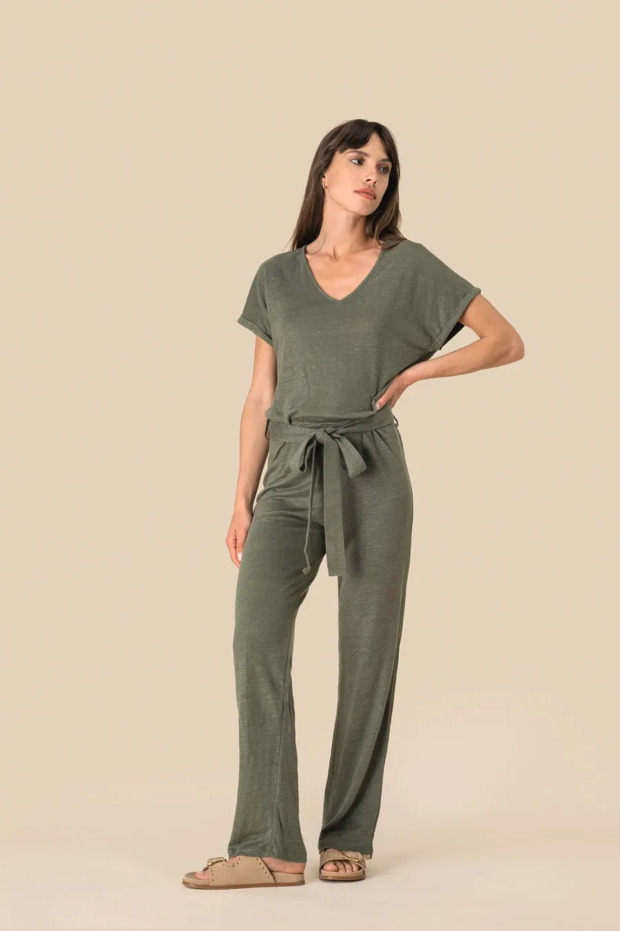 Combinaison en maille manches courtes en lin femme — Spasso personnalisable