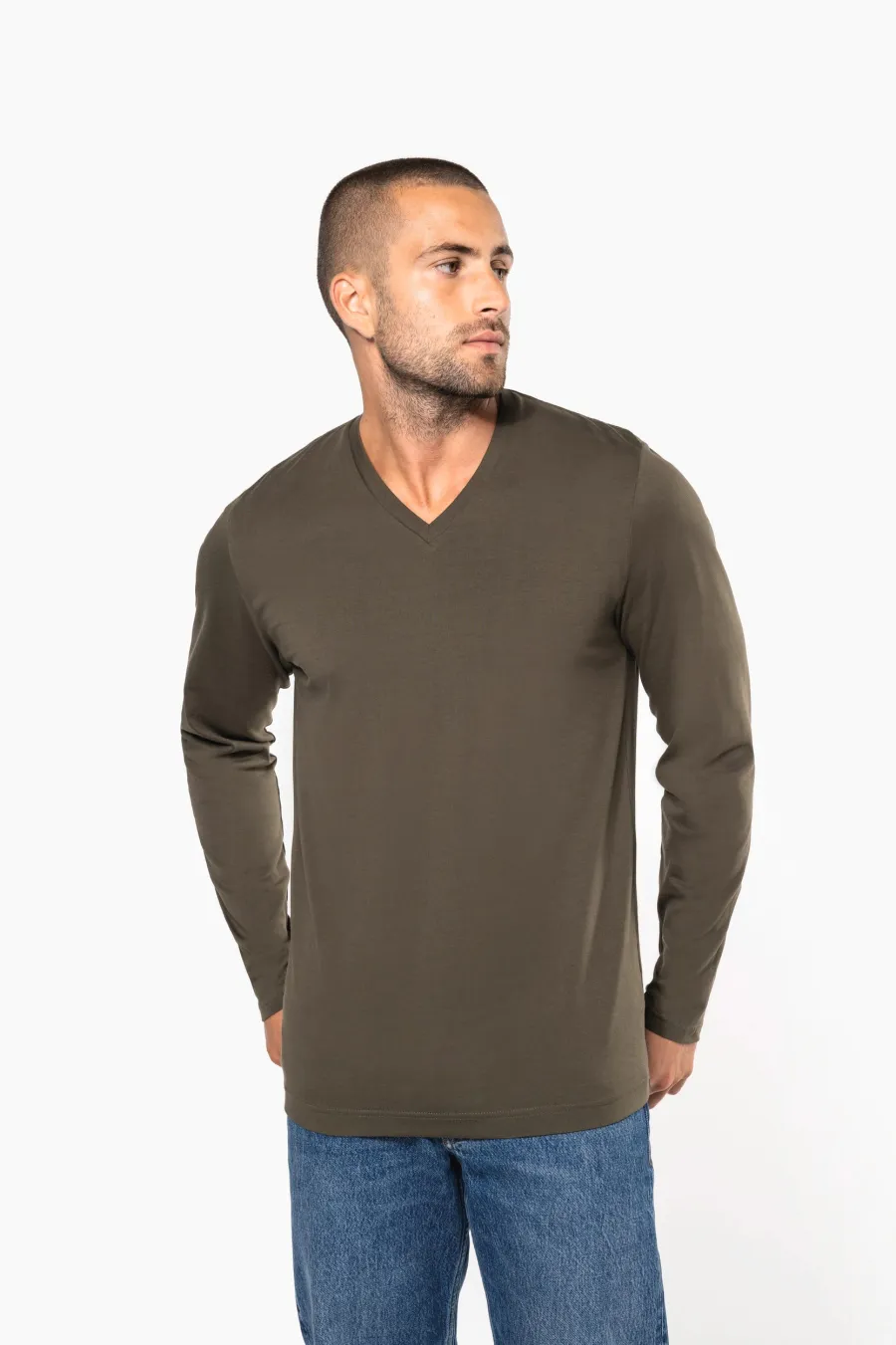 T-shirt col V manches longues homme — Kariban personnalisable